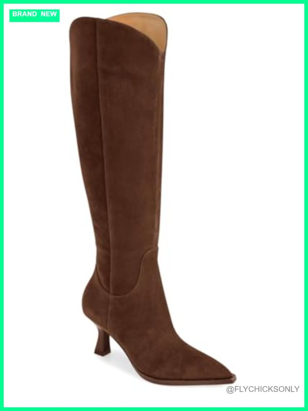 Wide Calf Knee High Boots Kitten Heel Pointed Toe Side Zipper